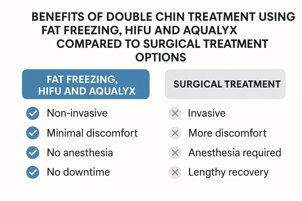 Graphic about the benefits of double chin treatment Witney - from LA LIPO