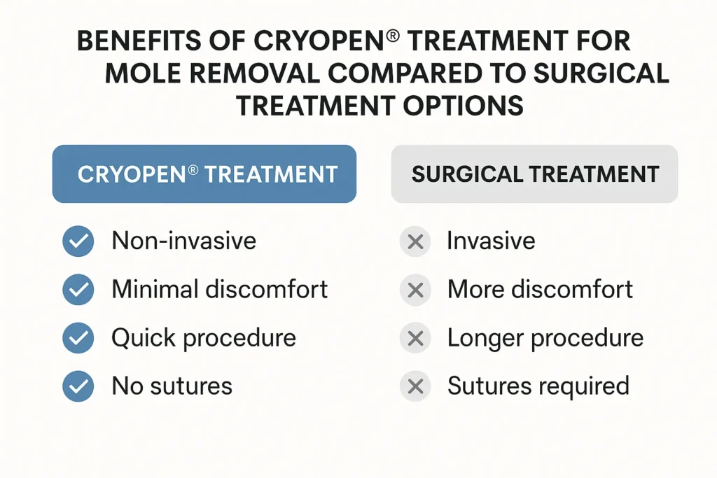 Table to show the benefits of getting moles removed Witney from LA LIPO