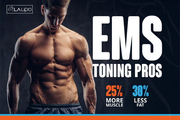 Graphic of man with toned body showing the benefits of LA-EMS Body Sculpting Witney treatment