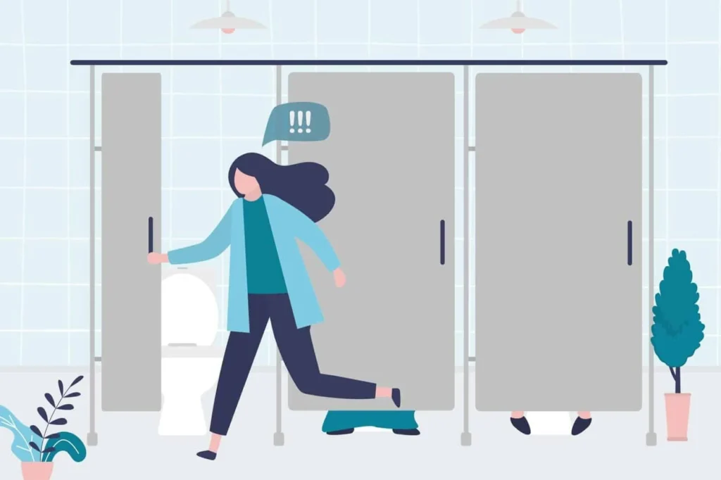 graphic of Urine incontinence Witney woman running to the toilet.