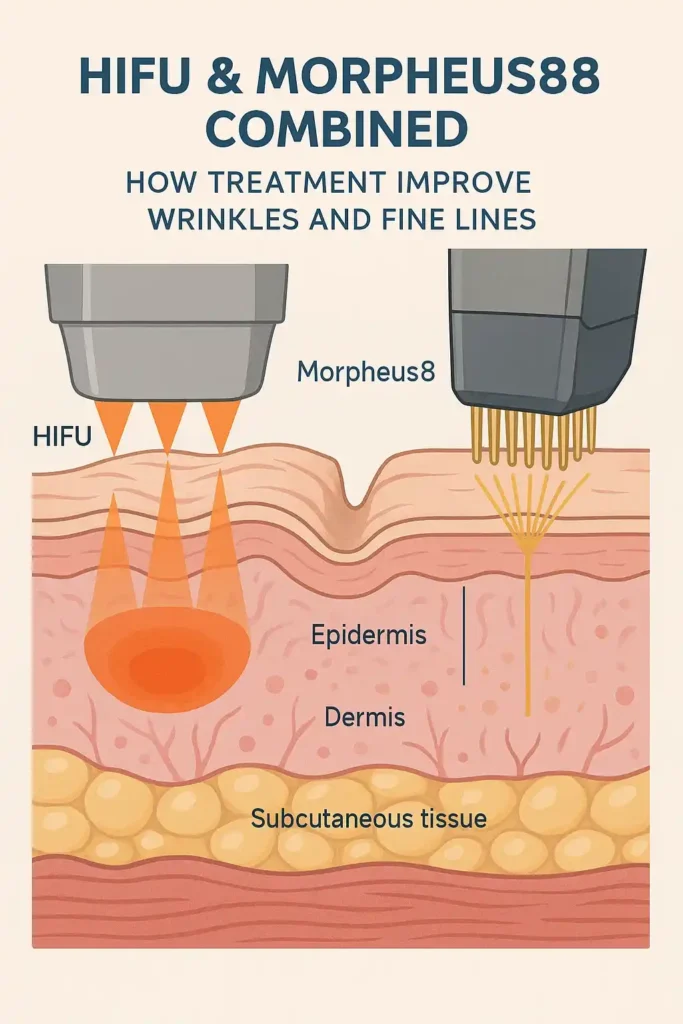 Diagram showing HIFU & Morpeus8 Witney and the benefits for reduction in wrinkles and fine lines